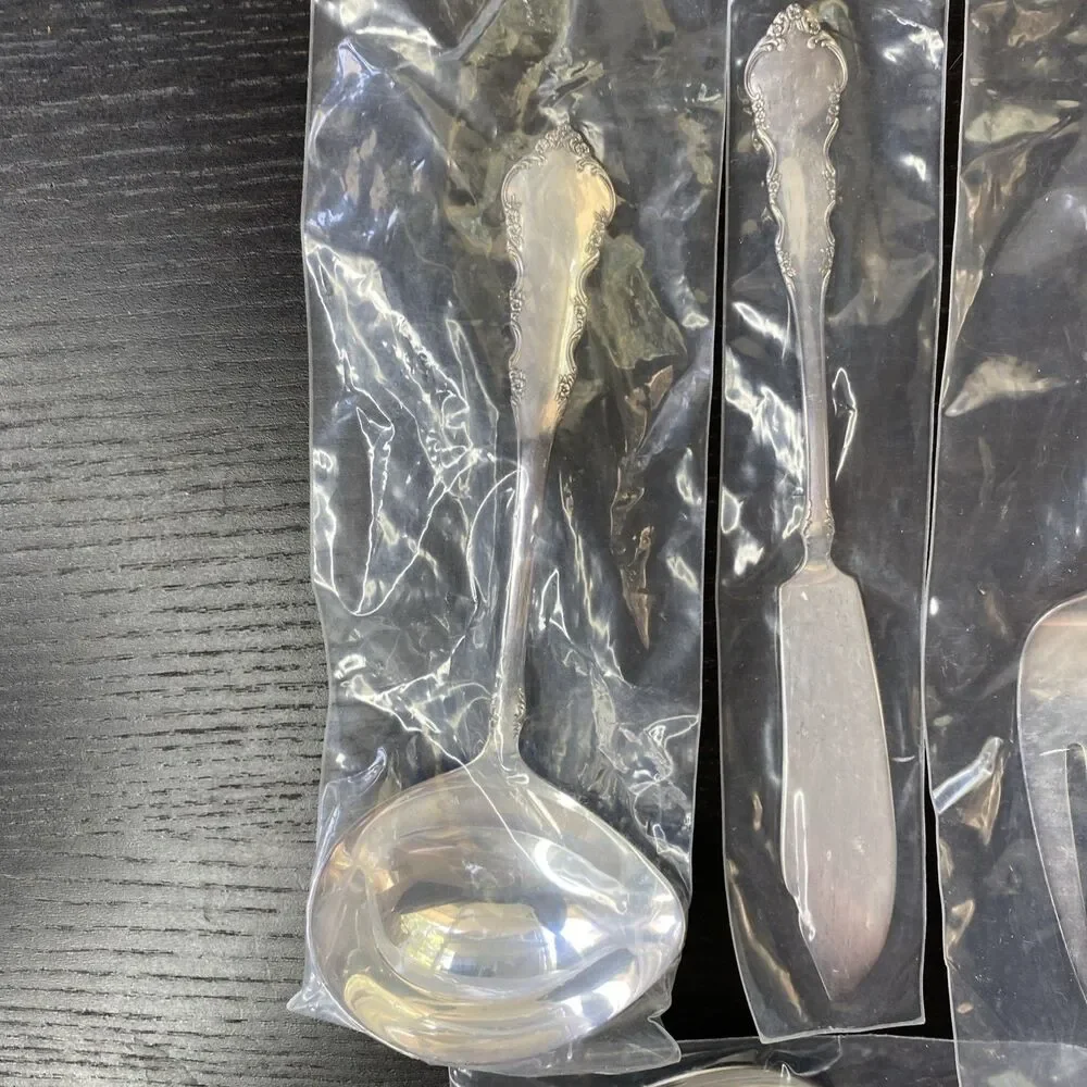 Vintage Reed Barton Dresden Rose Silverware Serving Utensils UNUSED 8 Pieces